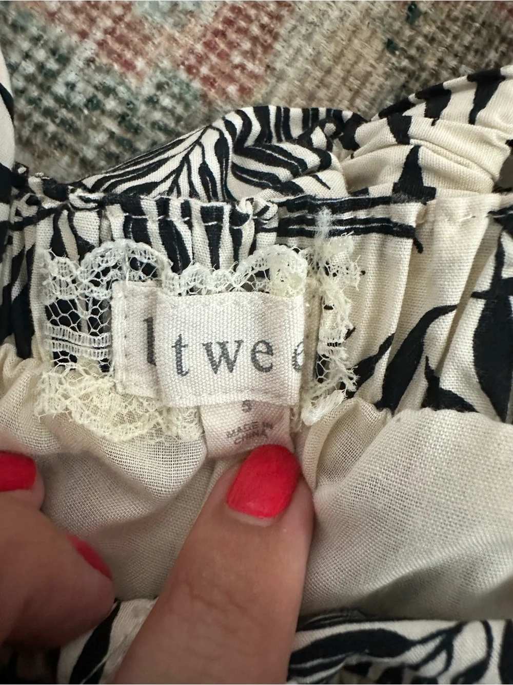 Btween Girls Black & White Palm-Print Matching Set - Picture 4 of 5